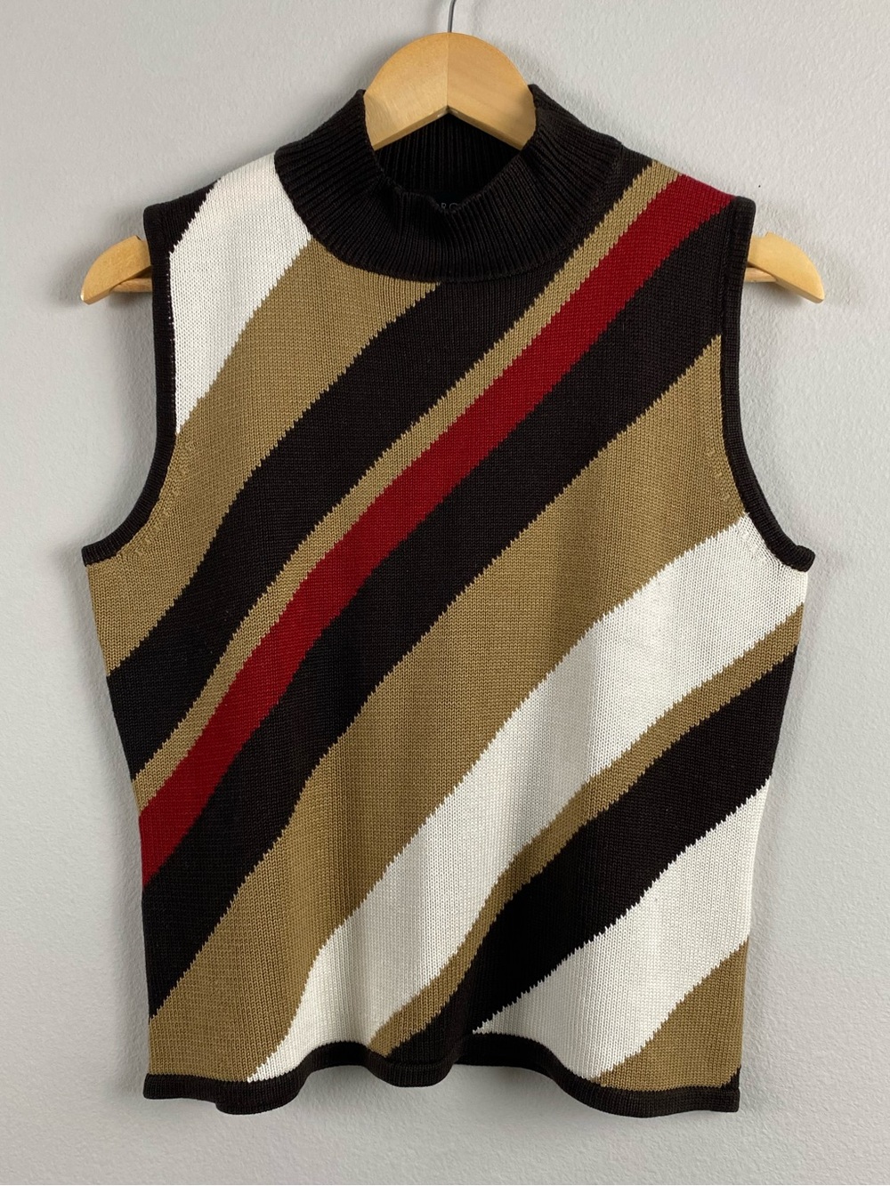 George Y2K Diagonal Striped Mock Neck Sweater Knit Tank Top | Brown/Multicolor